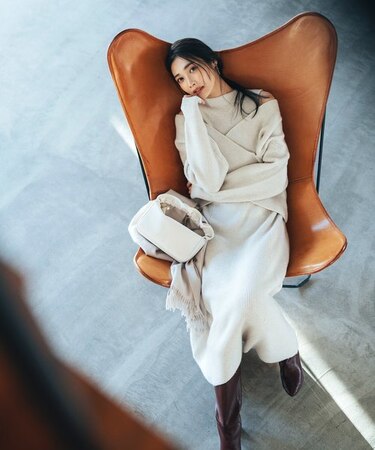 カシュクールレイヤードニットワンピース｜ナチュラルビューティー  