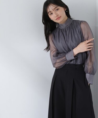 ハイネックボリュームシアーブラウス 24SS｜ナチュラルビューティー 
