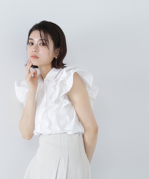 NATURAL BEAUTY BASIC - 【値下げ】シャツカラーボリュームフリルブラウス シャツカラーボリュームフリルブラウス｜ナチュラルビューティー
