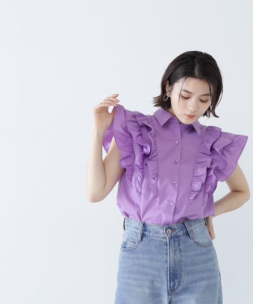 NATURAL BEAUTY BASIC - 【値下げ】シャツカラーボリュームフリルブラウス シャツカラーボリュームフリルブラウス｜ナチュラルビューティー
