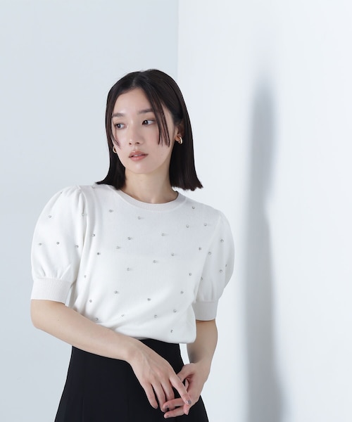 NATURAL BEAUTY BASIC ビジュー薄手ニット カットソー 長袖 NATURAL BEAUTY BASIC ビジュー薄手ニット カットソー 長袖