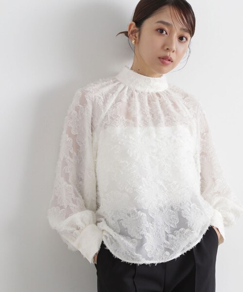 サイズ2 フラワー　ジャガード　ハイネックブラウス JUNOAH｜フラワージャガードハイネックブラウス | Rakuten Fashion