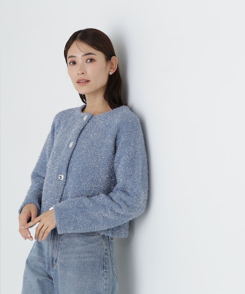 ラメ接結クロップドニットブルゾン 24AW｜ナチュラル