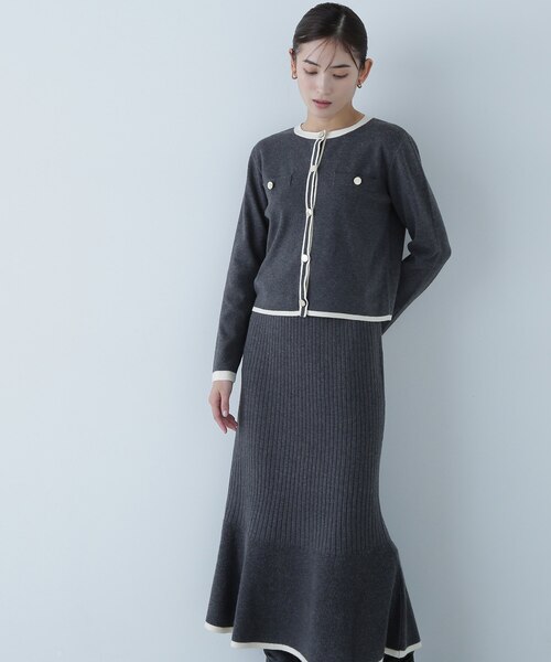 ナチュラルビューティーベーシック（NATURAL BEAUTY BASIC）/バイカラーニットジャケット＆スカート バイカラーニットジャケット＆スカート｜ナチュラルビューティー