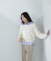 シャツレイヤードオフショルニット