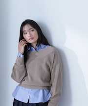 シャツレイヤードオフショルニット