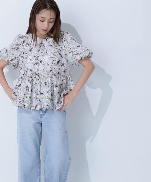 フラワーオパールペプラムブラウス