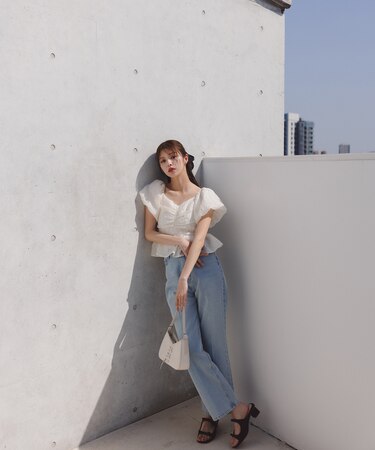 センタープレスストレートデニムパンツ