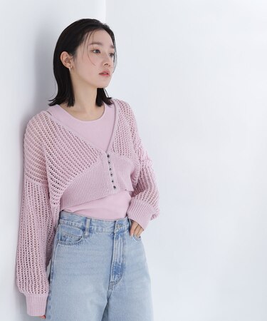 アメスリレイヤードメッシュカーディガン