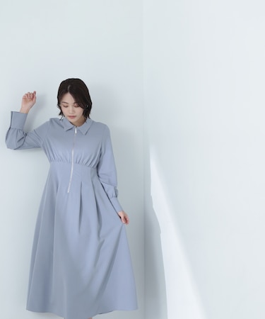 襟付フロントジップワンピース