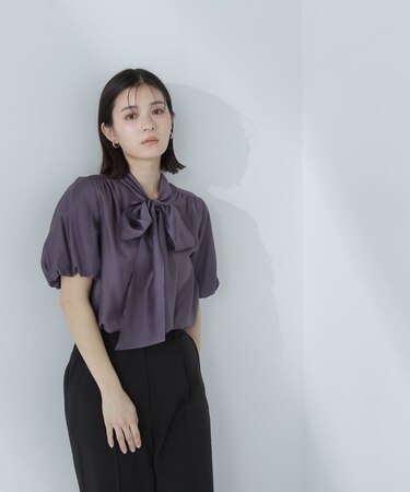 シアーボリュームリボンボウブラウス