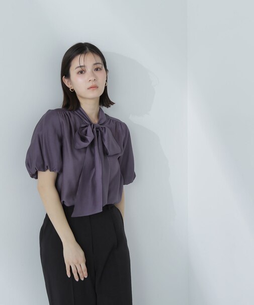 シアーボリュームリボンボウブラウス