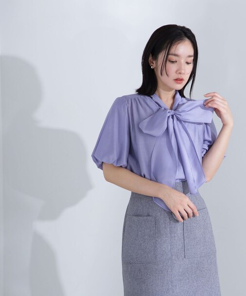 シアーボリュームリボンボウブラウス