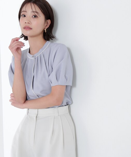 リネンライクバイカラーブラウス