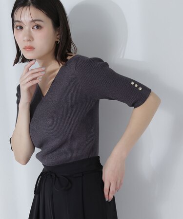 ニュアンスネックラメリブニット