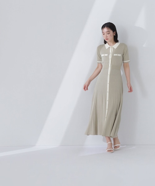 美品 マディソンブルー ラウンドカラー ポロニット ドレス ワンピースバイカラー ポロバイカラーニットワンピース｜ナチュラルビューティー