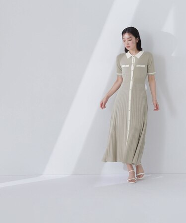 ポロバイカラーニットワンピース