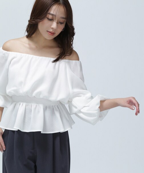 メッシュペプラムギャザーブラウス