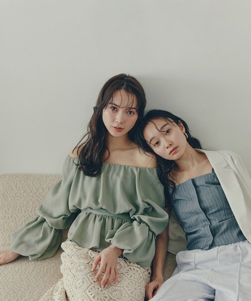 メッシュペプラムギャザーブラウス