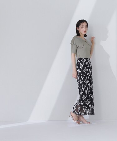 フラワー刺繍メッシュナロースカート