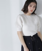 パフスリーブワッフルニット