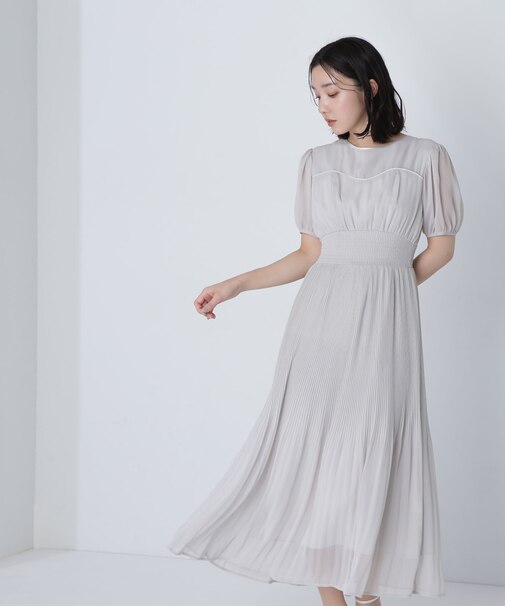 ヨークライン楊柳プリーツワンピース
