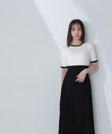 バイカラーラインニットワンピース