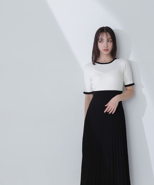 バイカラーラインニットワンピース