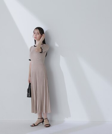 バイカラーラインニットワンピース