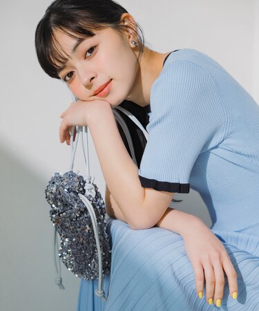 バイカラーラインニットワンピース