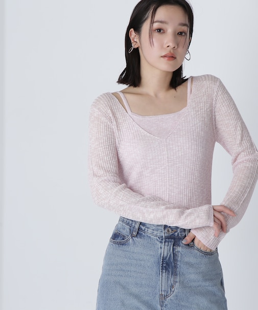 メランジシアーキャミレイヤードニット