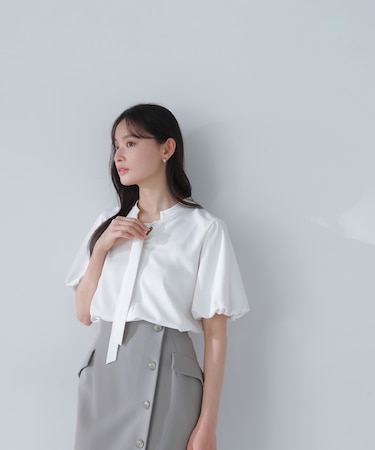 バルーンスリーブボウタイブラウス