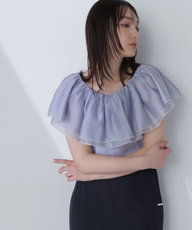 バイカラーメロウラッフルブラウス