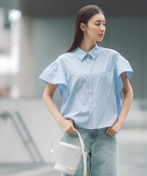 ステッチフリルスリーブシャツ