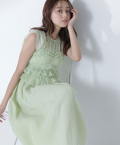 シアーチェックシャーリングワンピース