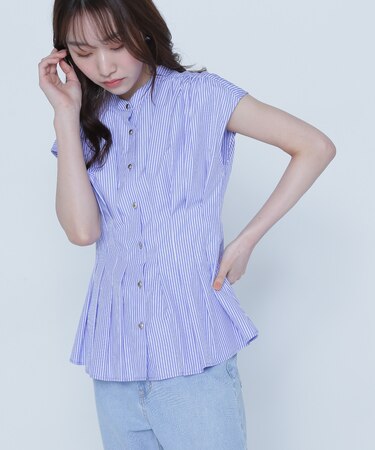 ウエストタックストライプブラウス