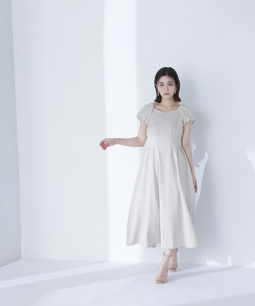 リネンライクパフスリーブワンピース