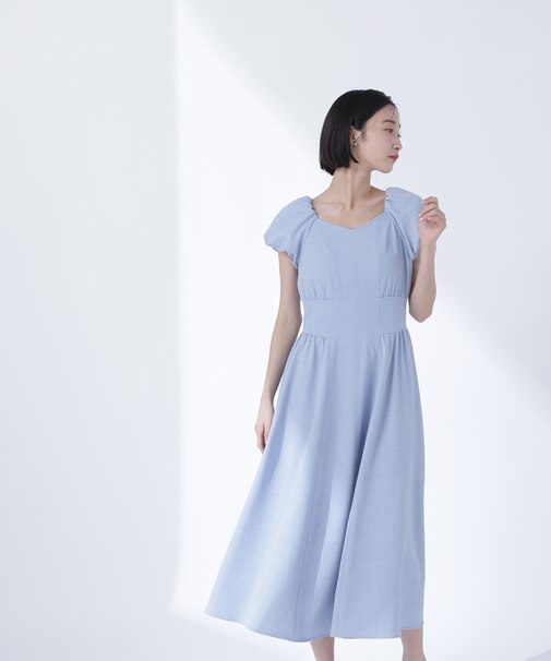 リネンライクパフスリーブワンピース