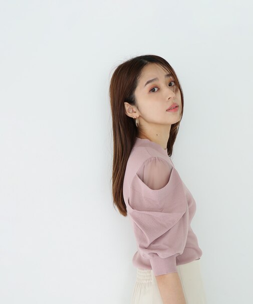 シアースリットドレープスリーブニット