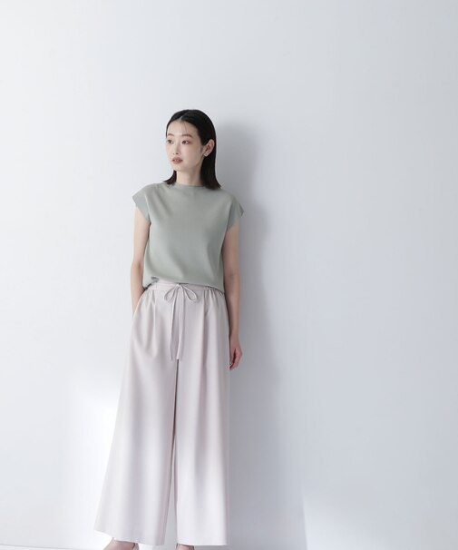 リネンライクリボンイージーワイドパンツ