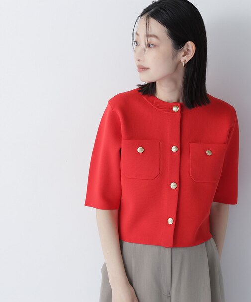 エンブレムボタンニットジャケット半袖