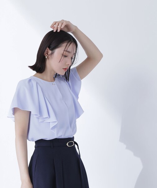 バイカラーラインフレアブラウス