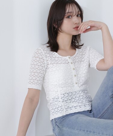 ヘンリーネックレーストップス