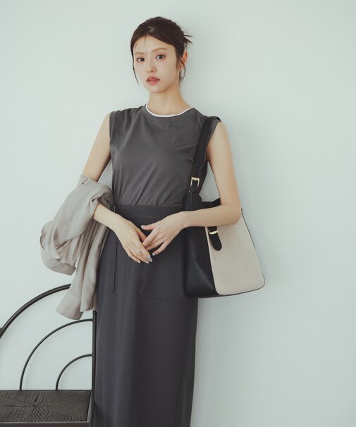 レイヤードノースリーブカットソー