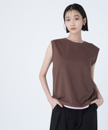 レイヤードノースリーブカットソー