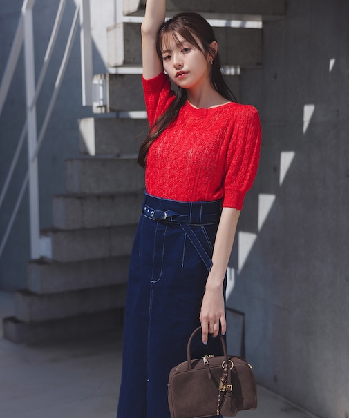 ベルテッドデニムスカート