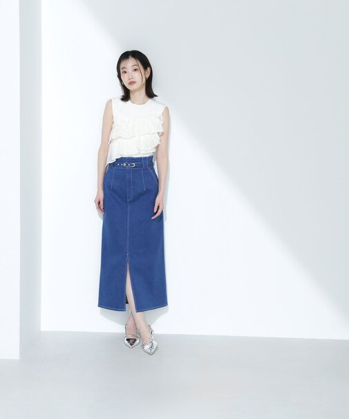 ベルテッドデニムスカート