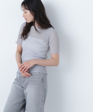 シアーストライプリブニット