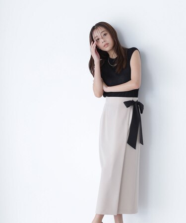 バイカラーリボンナロースカート