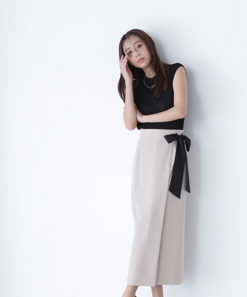 バイカラーリボンナロースカート